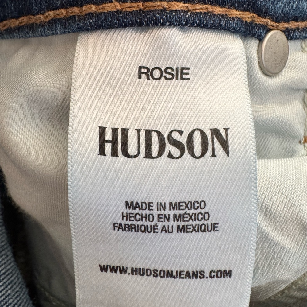 Hudson Rosie High Rise Wide Leg Jeans 28 Ankle Raw Hem Distressed Dark Wash - Picture 5 of 6